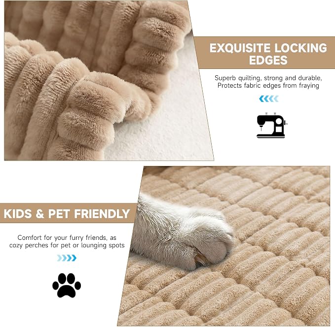 OTOB Sofa Covers for 3 Cushion Couch Washable, Fuzzy Non Slip Pet Friendly Couch Cover Protector Love Seat, All Seasons Soft Plush Furniture Bed Mats Sofa Slipcovers (Coffee, 31.5" x 70.9'')