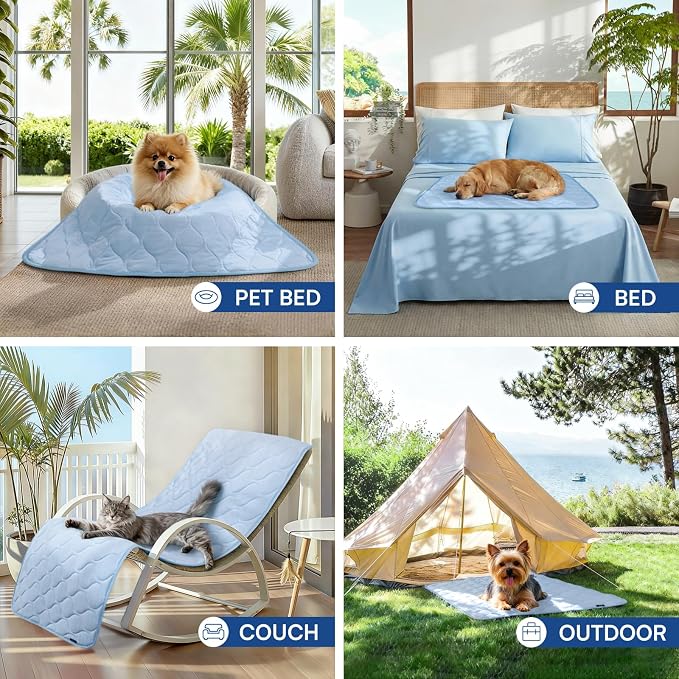 Luciphia Waterproof Cooling Mat for Dogs Couch Cover Q-MAX>0.5, Leakproof Pet Pad Non-Slip Throw Blanket for Cat Puppy Crate Bed Protector Outdoor (Light Blue, 30x70 inches)