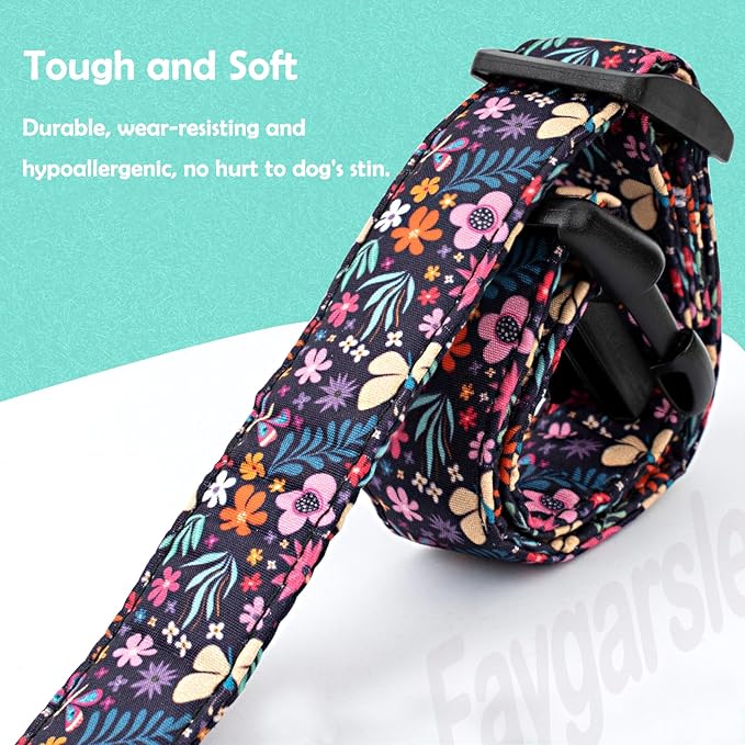 Faygarsle Cotton Designer Dogs Collar Cute Flower Dog Collars for Girl Female Small Medium Large Dogs with Purple Flower Charms XS
