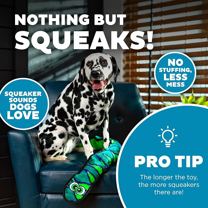 Outward Hound Durablez Snake – Squeaky Plush Dog Toy, No Stuffing for Less Mess, Interactive & Tough, 6 Jumbo Squeakers, Puppies & Dogs, X-Large, 40"