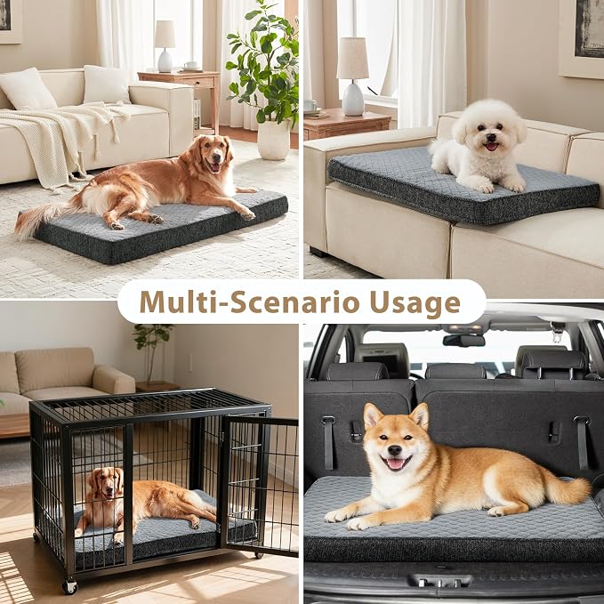 JOEJOY Orthopedic Dog Bed for Large Dogs, Washable Dog Crate Bed Large Sized with Removable Cover, Egg Memory Foam Big Pet Beds, Light Grey, 35"x22"