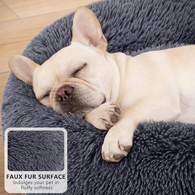 MIXJOY Orthopedic Dog Bed Comfortable Donut Cuddler Round Pet Beds Ultra Soft Washable Dog and Cat Cushion Bed (20'', Dark Grey)
