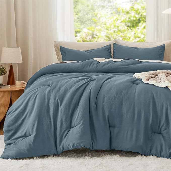 Bedsure California King Comforter Set, Slate Blue Soft Prewashed Bedding for All Seasons, 3 Pieces GentleSoft Bed Set, 1 Lightweight Comforter (104"x96") and 2 Pillowcases (20"x36")