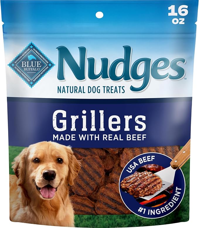 Blue Buffalo Nudges Beef Grillers Natural Dog Treats, Tender & Meaty Dog Snacks, Easy-To-Tear for Training, Made in the USA with Real Beef, No Artificial Preservatives, 16 oz.