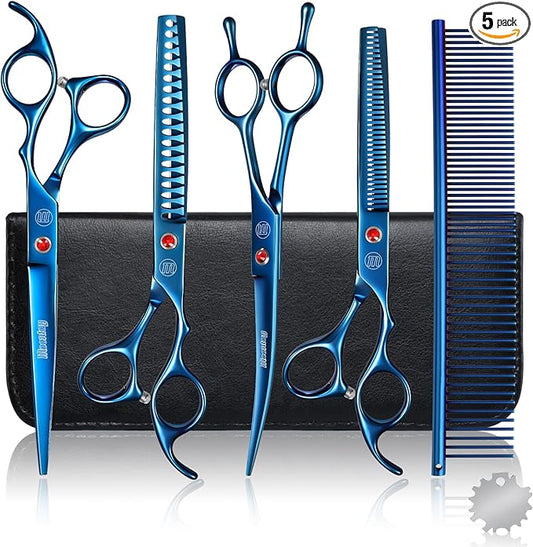 Professional Dog Grooming Scissors Set, 7 Inch/8 Inch Pet Grooming Scissors Chunkers Shears for Dog, Curved Dog Grooming Scissors, Thinning Shears for Dog with Grooming Comb