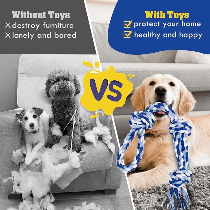WDZZHOT [3 Pack] Dog Rope Toys for Large and Medium Aggressive Chewers, Nearly Indestructible Rope Chew Toys, Heavy Duty 100% Cotton Tug of War Dog Toy for Boredom, Teeth Cleaning