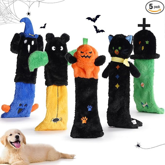 Nocciola 5 PCS Halloween Dog Squeaky Toys, No Stuffing Plush Dog Toys with Crinkle Paper, Perfect Present for Puppy, Small, Medium and Large Dogs