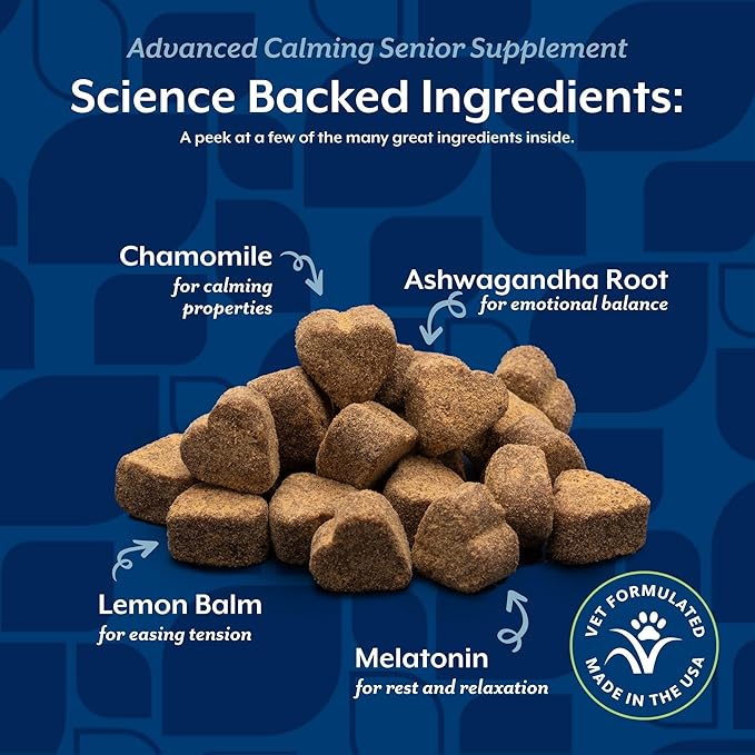 NaturVet Quiet Moments Calming Aid Dog Supplement, Helps Promote Relaxation, Reduce Stress, Storm Anxiety, Motion Sickness for Senior Dogs – 60-Ct. Soft Chews