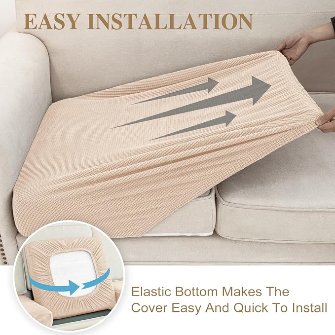 LA MEACK Couch Cushion Cover Seat Cushion Cover Stretch Armchair Cover Separate Sectional Sofa Slipcovers Furniture Protector(1 Piece for Seat or Sofa Backrest, Natural)