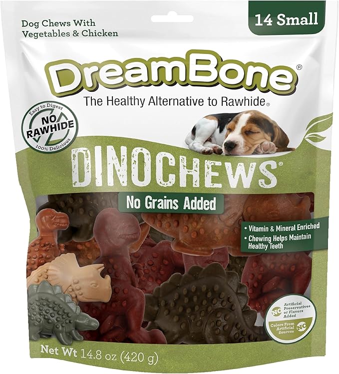 DreamBone Chicken DinoChews Dog Treats, Daily Rawhide-Free Chew, Digests Safely and Completely, With Real Protein, Chicken and Veggies, 14 count
