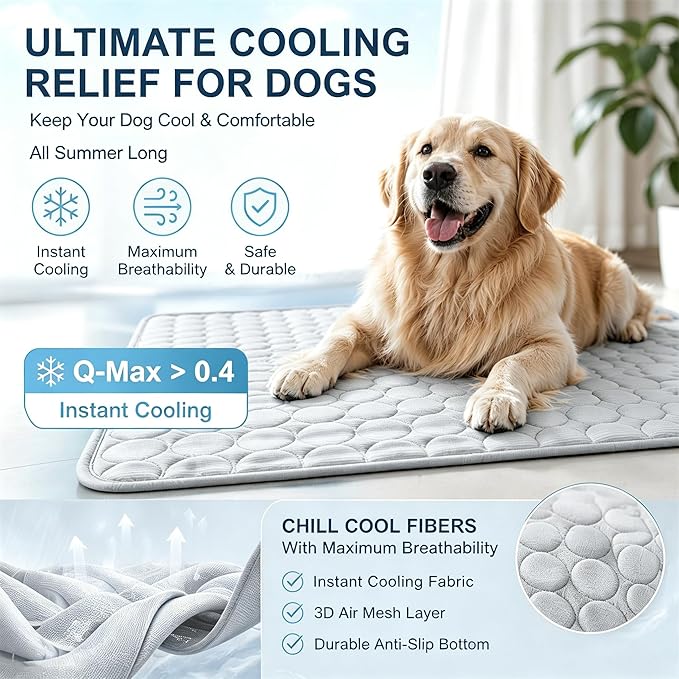 Cooling Mat for Dogs, 39"x28", Breathable Dog Cooling Mat with Q-Max>0.4 Chill Fiber, Washable Portable Dog Crate Pad for Indoor & Outdoor Summer Use, Grey