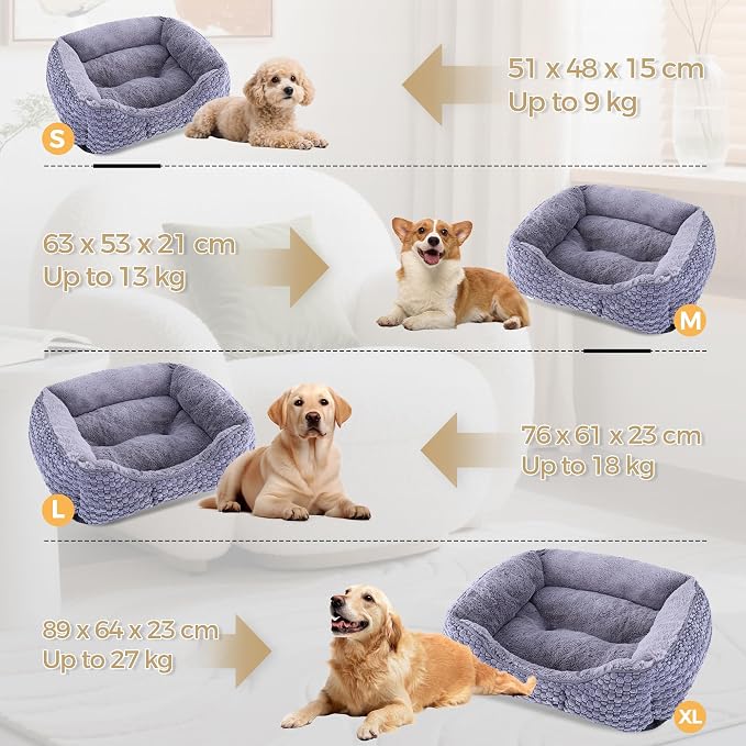 Plush Dog Bed Medium, Dark Grey, Machine Washable, Dog Beds Sofa with Pillow Support, 25x21Inch, Corn Kernel Design, Non-Slip Bottom, Thick PP Cotton Padding