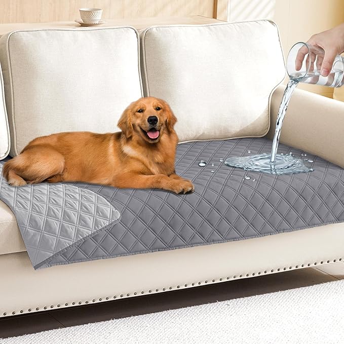 Smiry Waterproof Dog Bed Cover Pet Blanket, Soft Washable Dog Blanket for Furniture Bed Couch Sofa Reversible, Checkered (30"x70", Grey/Light Grey)