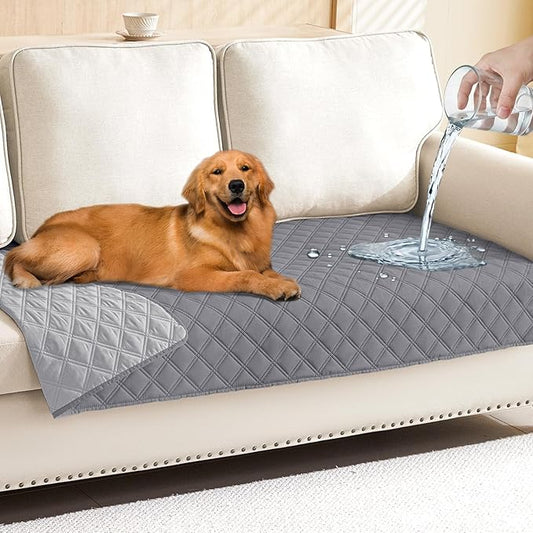Smiry Waterproof Dog Bed Cover Pet Blanket, Soft Washable Dog Blanket for Furniture Bed Couch Sofa Reversible, Checkered (30"x70", Grey/Light Grey)