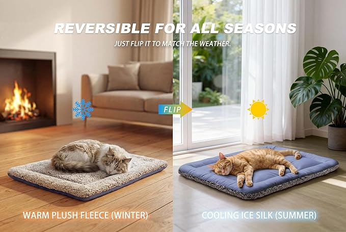 Dog Cooling Mat, Self Warming Cat Bed, Reversible Warm & Cooling Cat Bed, Winter Warm Cat Pad & Summer Cooling Cat Mat for Kittens & Small Dogs, Perfect for Crates, Beds & Sofas, Dark Blue, 18"x24"