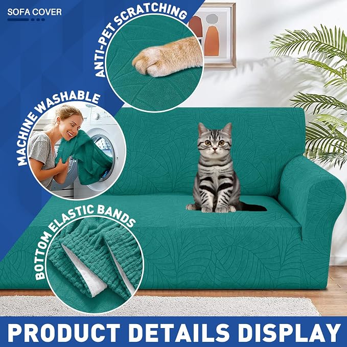YEMYHOM Couch Cover Latest Jacquard Design High Stretch Extra Large Sofa Covers Pet Dog Cat Proof Oversized Slipcover Non Slip Magic Elastic Furniture Protector (X-Large, Begonia Leaf Blackish Green)