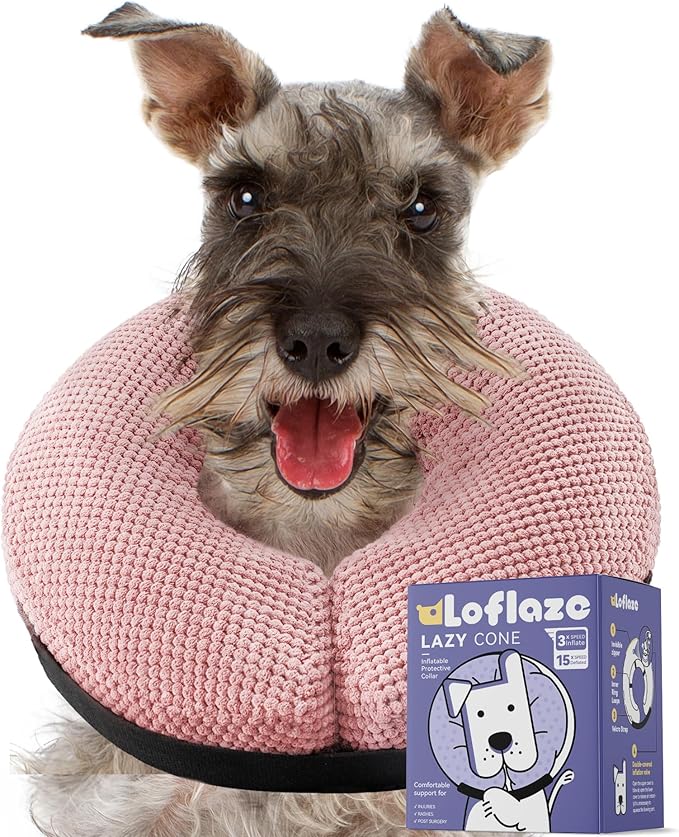 Loflaze Soft Inflatable Dog Cone Collar for Large Medium Small Dogs Cats - After Surgery Dog Neck Donut Collar, ECollar Alternatives for Recovery - Pink, M