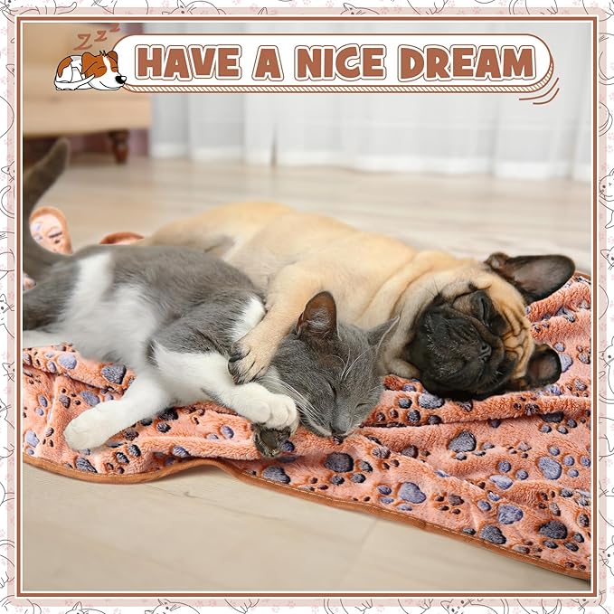 Tegeme 12 Pcs Pet Blankets 30 x 20 Inch Soft Fluffy Fleece Dog Cat Warm Paw Print Pattern Blankets Flannel Throw for Pets Dog Puppy Cat(Dark Gray, White, Camel)