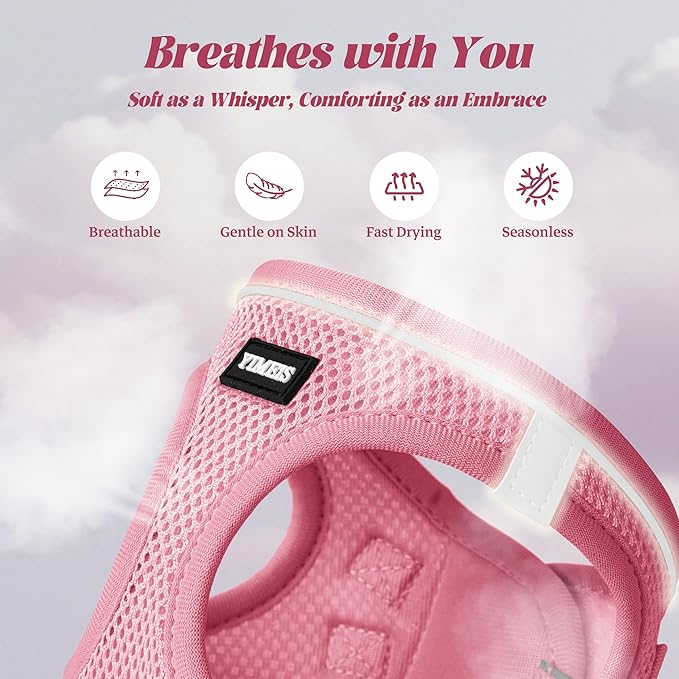YIMEIS Dog Harness and Leash Set, No Pull Soft Mesh Pet Harness, Reflective Adjustable Puppy Vest for Small Medium Large Dogs, Cats (Pink-Update, Medium (Pack of 1)