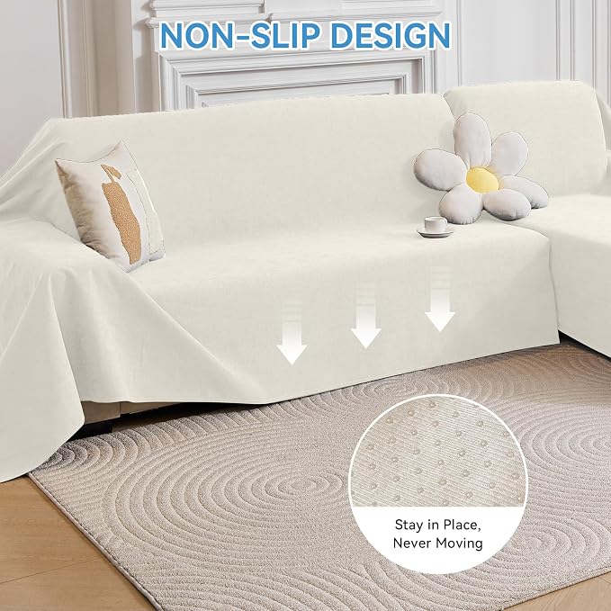 Deep Dream Sectional Couch Covers, 2 Pieces 100% Waterproof L Shaped Sofa Cover, Non Slip Couch Cover for Dogs Cats Washable, Pet Friendly Sofa Slipcovers Furniture Protector (X-Large, White)