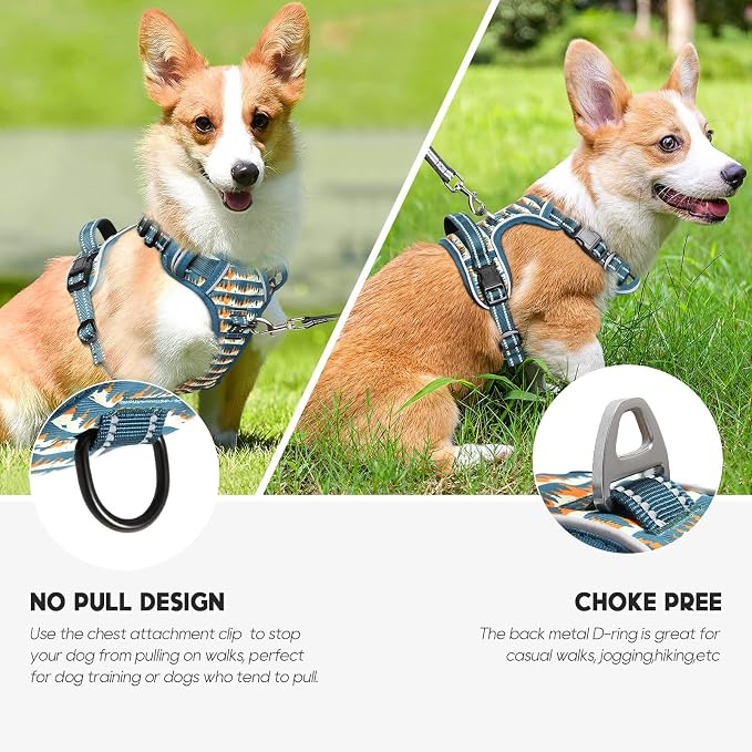 Timos Dog Harness, NO Need Go Over Dogs Head 3 Snap Buckles with 2 Leash Clips, Adjustable Soft Padded No-Pull Dog Harness, Reflective No-Choke Pet Oxford Vest for Small Medium Large Dogs