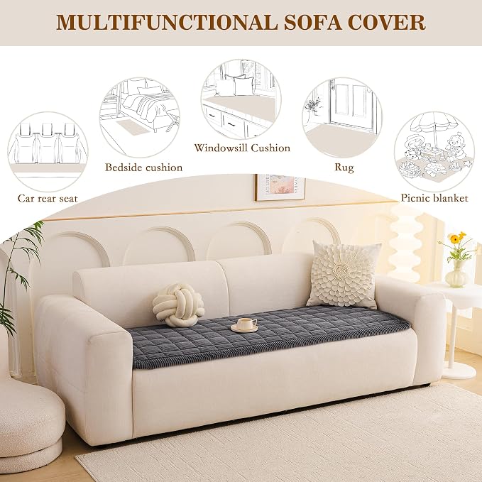MEETSKY Couch Cover for 2 Cushion Couch, Non-Slip Grey Sofa Covers for Dog Washable Sofa Protector Pet Friendly Dog Mats for Couches Soft Furniture Covers, 27.6" x 70.9", Dark Grey