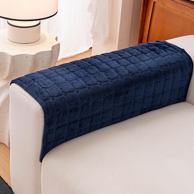 Velvet Couch Cover, Plush Sectional Sofa Cover Washable, Anti Slip Sofa Slipcover for Armrest & Backrest, Furniture Protector Covers for Pets & Kids(1PC,Navy Blue,36"×36")