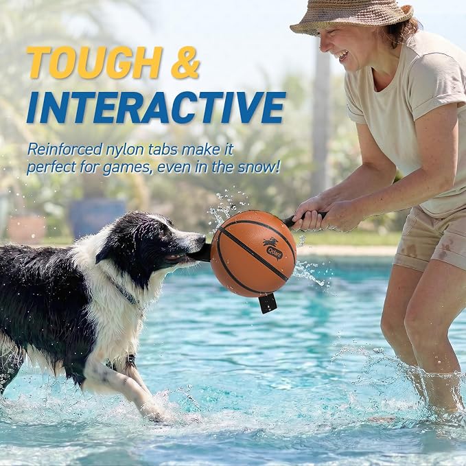 QDAN Dog Ball Basketball Toys, Balls with Straps, Dog Water Toy Pool Toys for Small Medium Dogs (6 Inch)