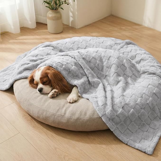 David's Home Large Dog Blankets Washable Pet Bed Cover Twin Size, Soft Fluffy Fuzzy Cat Puppy Blanket with Premium 300GSM Fleece for Pet Kitten Doggy, Light Grey, 66 * 90"