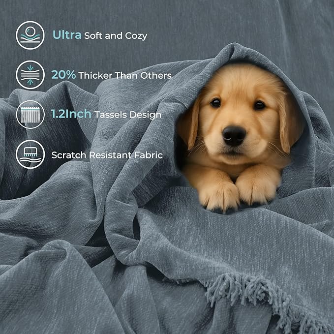 CAPALOCA Sectional Couch Covers, 2 Pieces Chenille Sofa Cover L Shaped Couch Cover Blanket for Dogs Washable Sofa Slipcovers Pet Furniture Protector (XX-Large: 71" x 118" + 71" x 118", Blue)