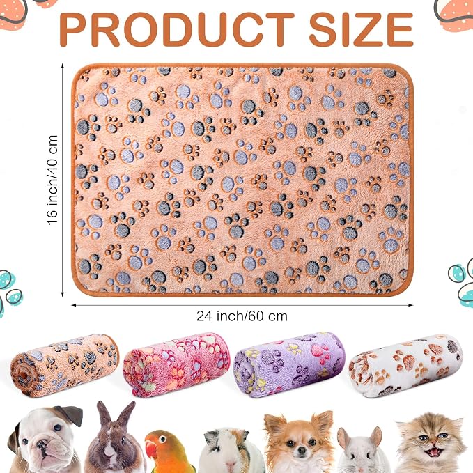 Reginary 4 Pcs Waterproof Guinea Pig Blankets Washable Small Animal Fleece Bedding Absorbent Guinea Pig Cage Liners Reusable Training Pee Pad Pet Sleep Mat for Hamster(Paw Print,24 x 16 Inch)