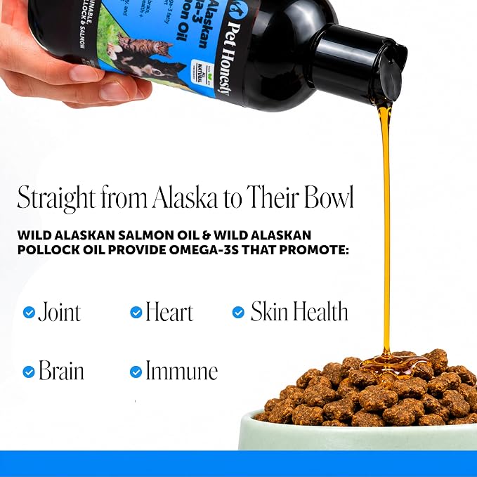 Wild Alaskan Omega-3 & Salmon Oil for Dogs and Cats - 100% Pure Natural Fish Oil for Skin & Coat Health, Shedding & Itch Relief - EPA DHA Fatty Acids for Joint Support & Heart - 8 oz
