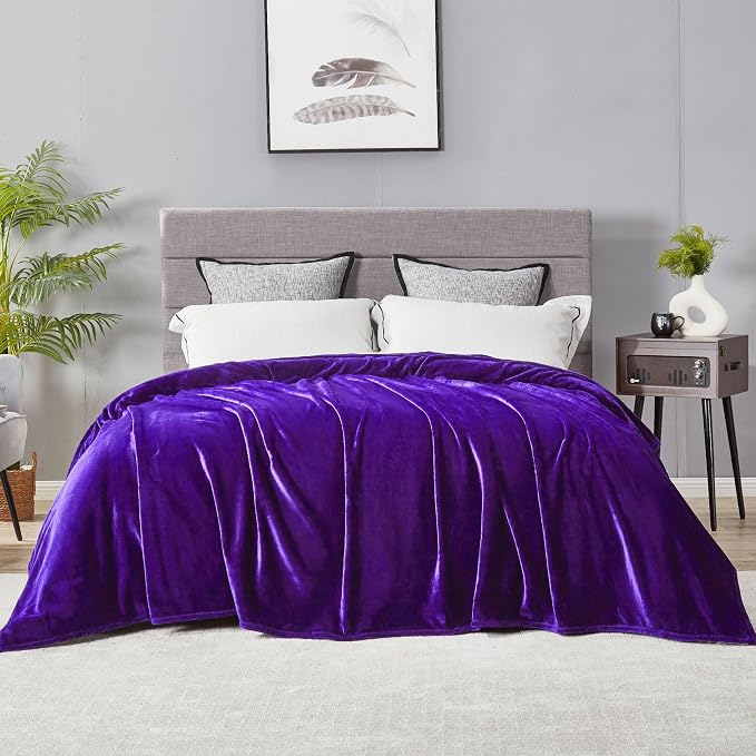 DREAMNINE Extra Large Fleece Blanket, Soft Comfy Fluffy Bed Blankets Queen Size 90" x 90",Luxury Decorative Fuzzy Blanket for Bedroom,Big Cozy Shaggy Warm Flannel Blankets for Winter Autumn Pet,Purple