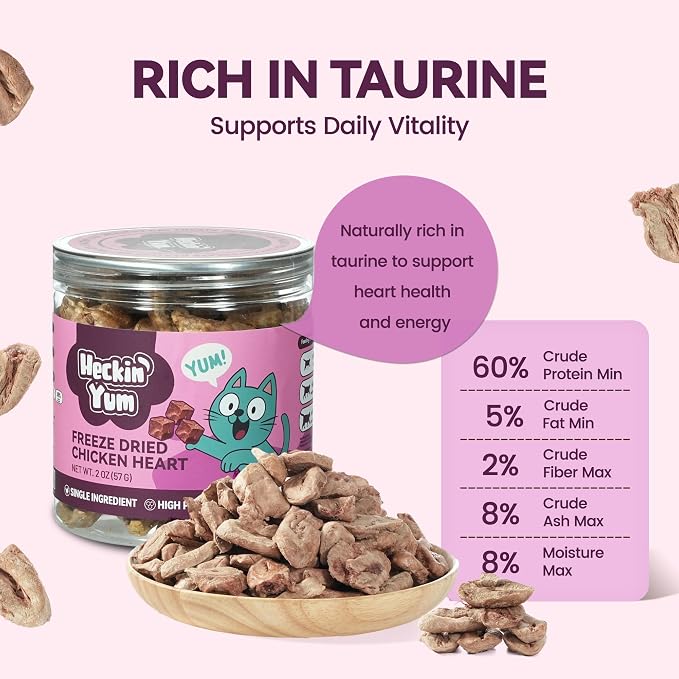 Freeze-Dried Chicken Hearts Cat|Dog Treats|Single Ingredient|High Protein Healthy Pet Food Toppers|Training Snacks,2oz
