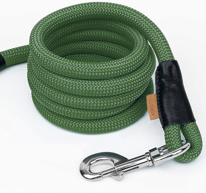 Dog Leash, Braided Rope Traction – Walking Training Lead for Medium/Large Dogs ((1/2") x 6FT, Dark Green)