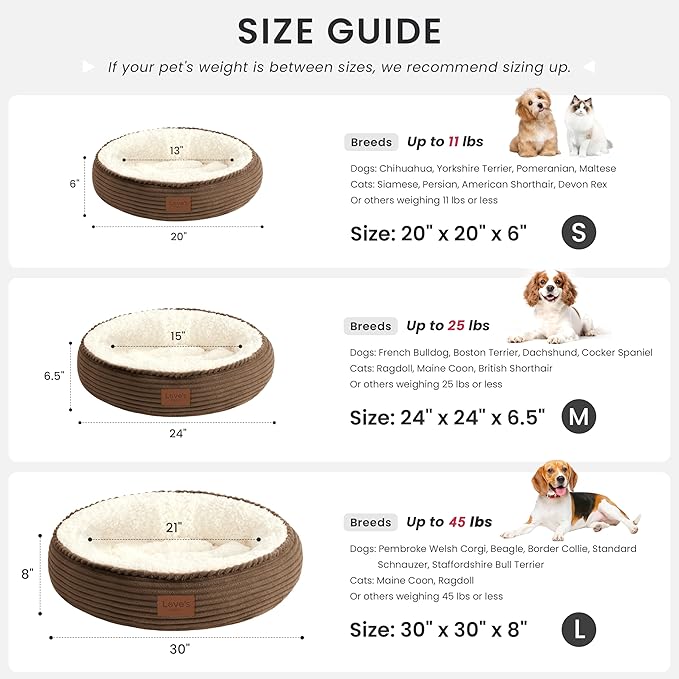 Love's cabin Round Donut Cat and Dog Cushion Bed, 20in Pet Bed for Cats or Small Dogs, Anti-Slip & Water-Resistant Bottom, Super Soft Durable Fabric Pet beds, Washable Luxury Cat Dog Bed Brown Stripe