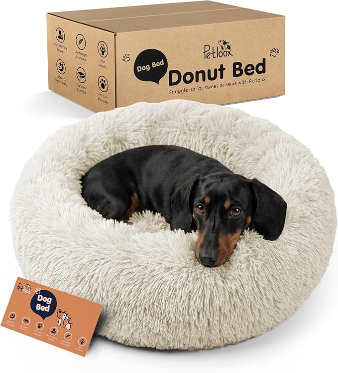 Donut Dog Bed - Premium Comfort for Anxiety Relief - Fluffy & Calming Design with Ultra-Plush Support | Cozy Round Dog Bed with Super Soft Circle Style (Cream, Small)