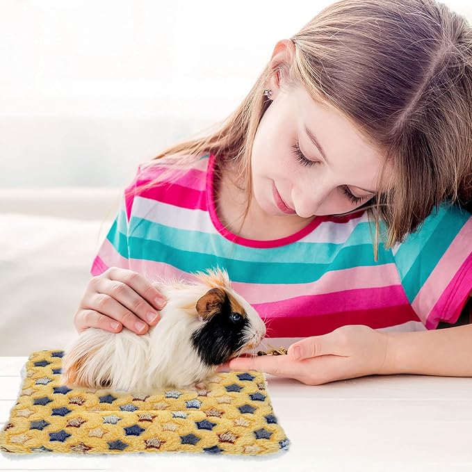 Jetec 4 Piece Guinea Pig Blankets 10 x 11 Inch Absorbent Washable Small Animal Fleece Bedding Reusable Pet Pee Sleep Mat Pad Cover for Chinchilla Hamster Ferret Rabbit