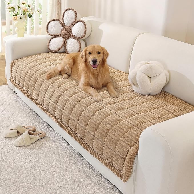 OstepDecor Couch Cover for Dogs, Washable Non Slip Sofa Cover for Pets, Soft Couch Covers for Sofa, Loveseat and Sectional, Furniture Protector Against Pet Hair & Scratches (35.4" x 82.7", Khaki)