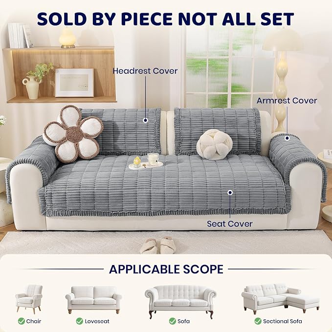 Royhom Couch Cover for Dogs Washable, Fuzzy Pet Couch Covers for 3 Cushion Sofa, Thick Soft Couch Protector Pet Friendly, Dog Mat for Couches and Sofas (Blue-Grey, 35.4 x 63 Inch)