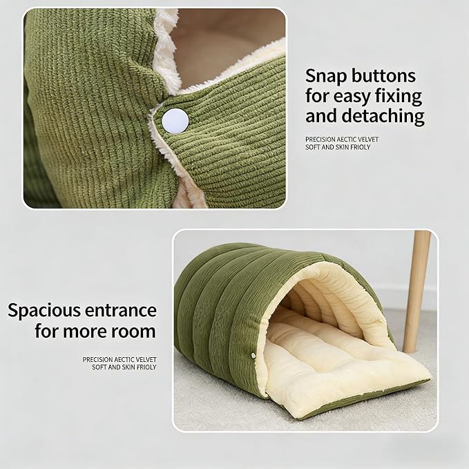 Warmth Cozy Dog Cat Bed Comfort Plush Pet Cave 2026 New Winter Tent for Dog and Cat Fluffy Semi Enclosed Cute Pet Bed for Indoor Cats & Small Dogs Warm and Breathable (Green, M)