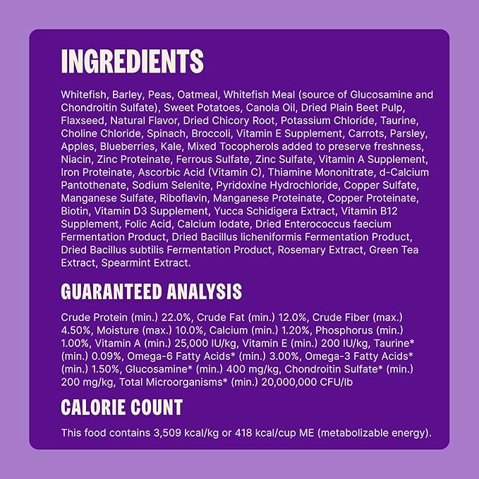 Wellness Complete Health Adult Dry Dog Food, Wholesome Grain Kibble, Natural, Chicken Free, Whitefish and Sweet Potato Recipe, 15 lb Bag
