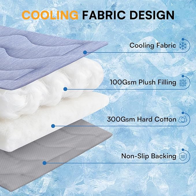 Queenmore Cooling Dog Mat for Dogs, Washable Dog Cooling Mat Indoor Outdoor, Non-Slip Portable Kennel Puppy Bed for Summer, Keep Your Pet Cool (Blue Wave, Large(35" x 27"))