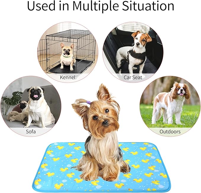 DELIFUR Cat Cooling Mat- Pet Ice Mat Outdoor for Dogs Self Cooling Pad for Kitten Cat Puppy Machine Washable (Medium, Blue Duck)