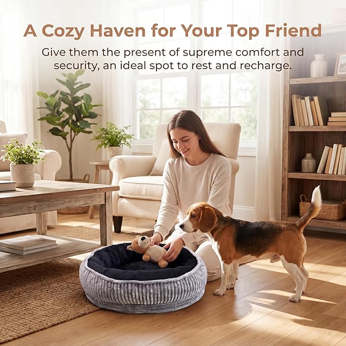 Calming Dog Bed for Small Dogs 18"x20" - Washable Donut Pet Bed with Anti-Slip Bottom, Soft Puppy Bed for Indoor Kittens and Cats with Removable Cover (Black)