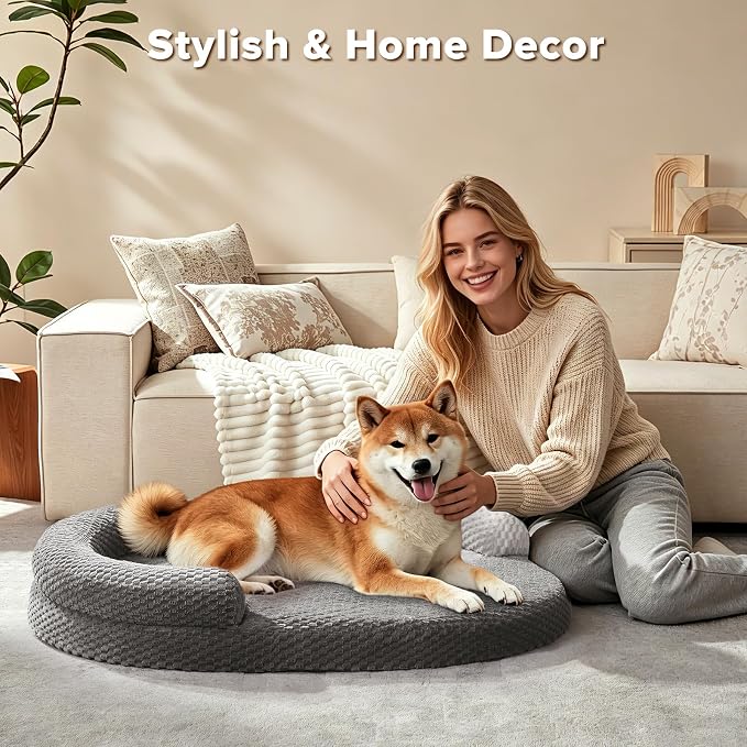 JOEJOY Orthopedic Dog Bed Medium Size Dogs, Waterproof Washable Oval Dog Beds with Removable Cover, Egg-Crate Memory Foam Pet Bed with Bolster Sides & Non-Skid Bottom, Dark Grey, 28''x20''