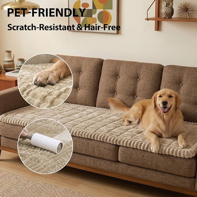 Fixwal Waterproof Dog Couch Cover, Washable Non-Slip Pet Couch Covers for Sofa, Leak-Proof Sofa Protector for Dogs, Pet Friendly Thick Soft Fuzzy Furniture Cover (Coffee, 27.6" x 82.7")