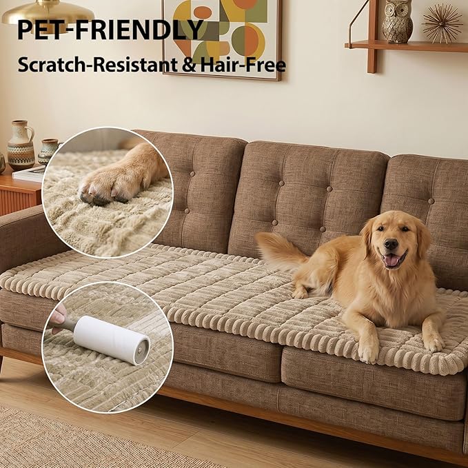 Fixwal Waterproof Dog Couch Cover, Washable Non-Slip Pet Couch Covers for Sofa, Leak-Proof Sofa Protector for Dogs, Pet Friendly Thick Soft Fuzzy Furniture Cover (Coffee, 27.6" x 70.9")