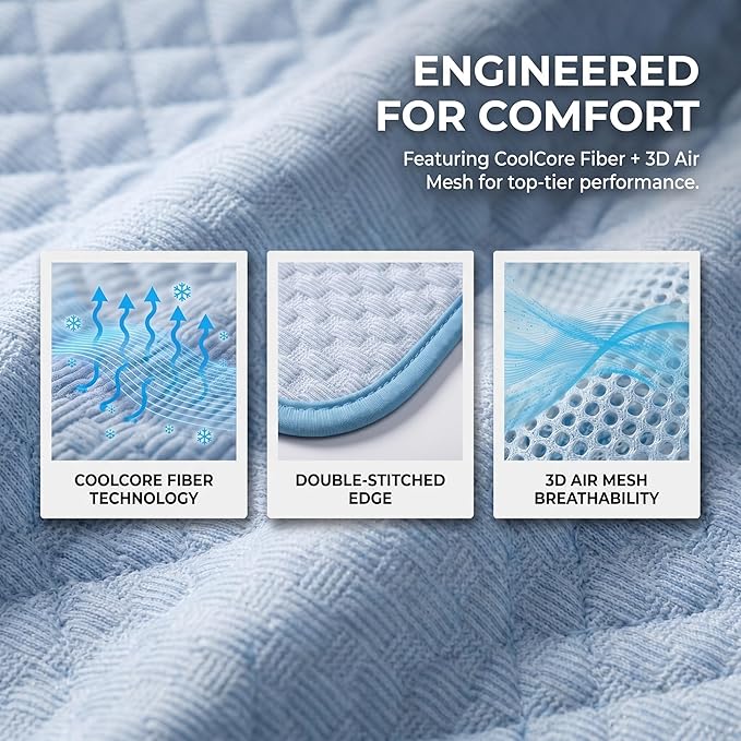 Dog Cooling Mat for Small & Medium Pets, 24"x20" (60x50cm) - Gel Free Ice Silk Self-Cooling Pad, Non-Slip Summer Pet Bed, Portable & Scratch Resistant, Blue