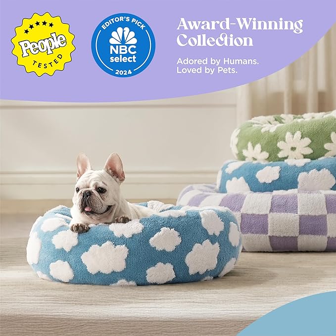 LE SURE Shown on TV Donut Cat Beds for Indoor Cats - Round Small Dog Bed Calming Gift for Pets, Cute Modern Home Decor Beds with Jacquard Shaggy Plush & Anti Slip Bottom, 20 Inch, Green